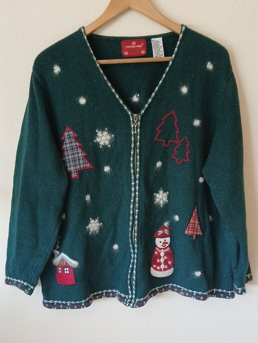 Vintage Holiday Lodge By NorthCrest Green Full Zip Chriatmas Sweater 90s